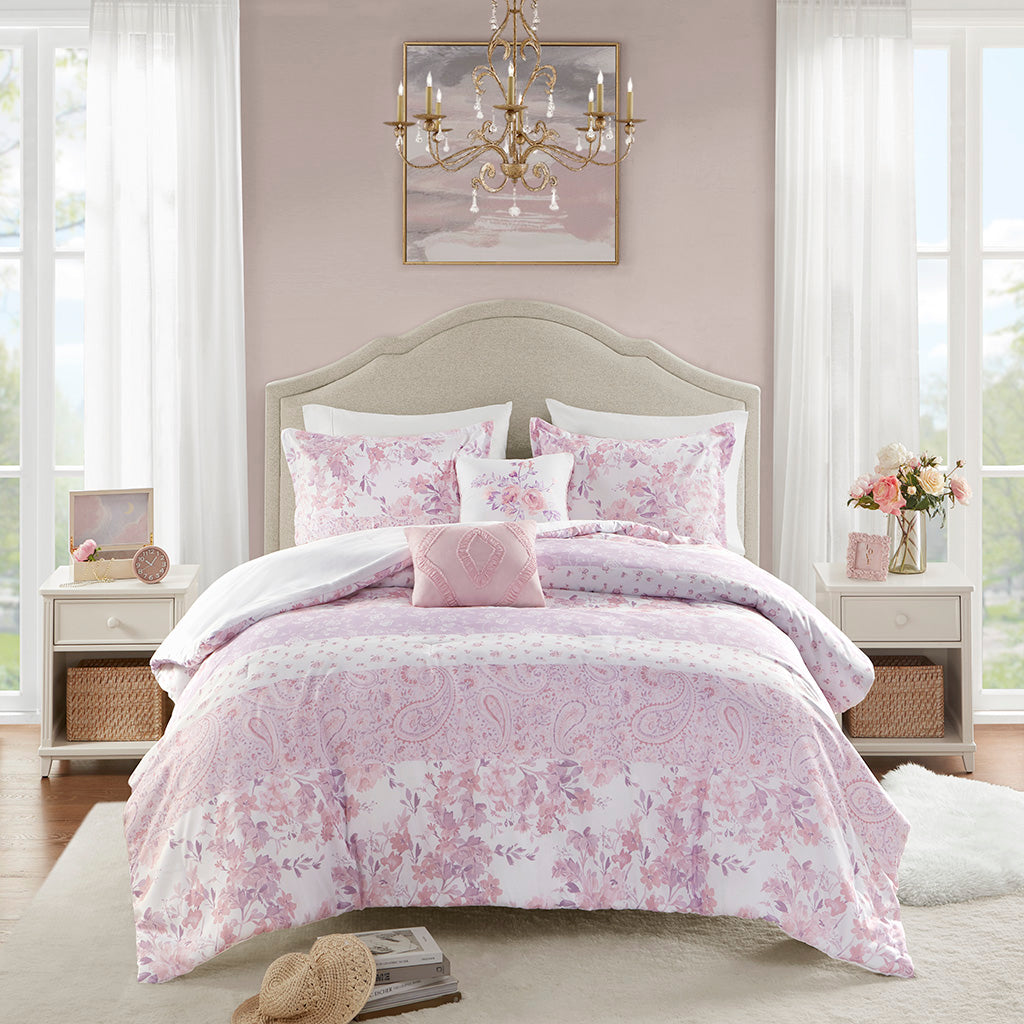 Oliena Floral Paisley Comforter Set - Pink