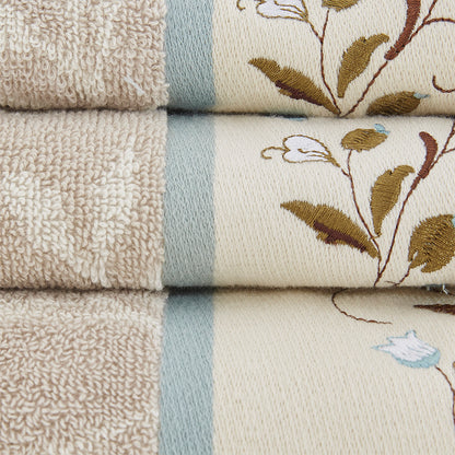 Serene Embroidered Cotton Jacquard 6 Piece Towel Set - Blue
