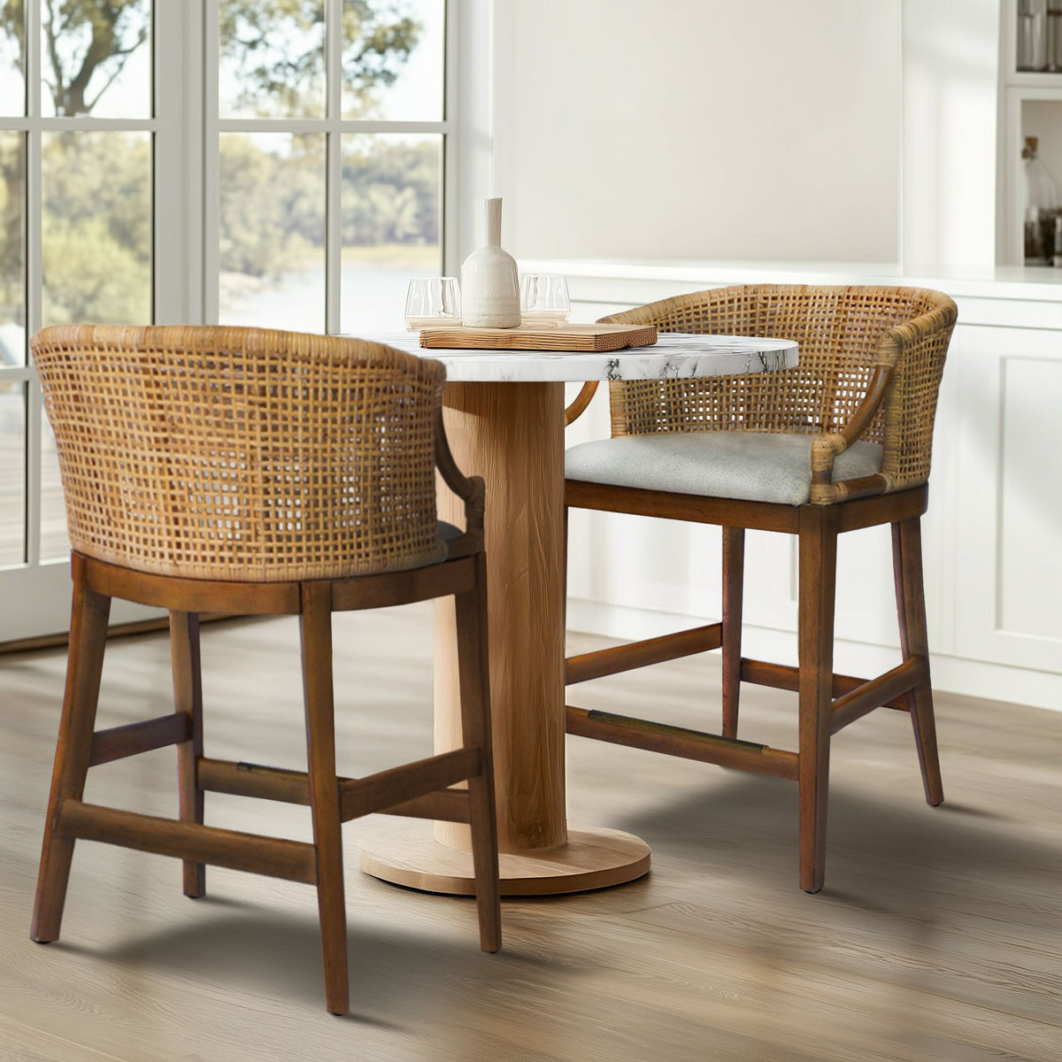Playa Handcrafted Rattan & Wood Counter Stool 25" H - Natural