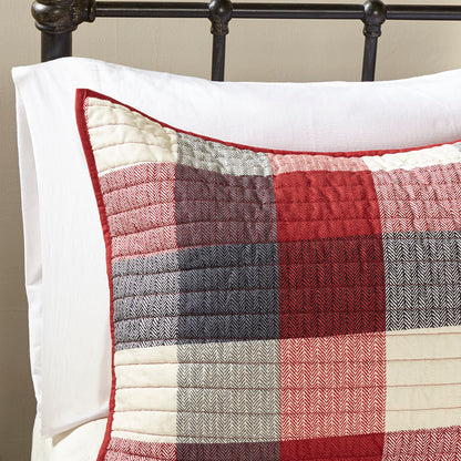 Ridge 6 Piece Printed Herringbone Quilt Set with Throw Pillows - Red