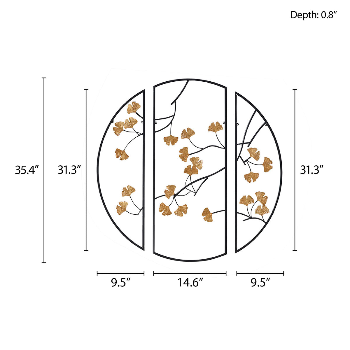 Golden Gingko Leaves 3-piece Metal Wall Decor Set - Black/Gold