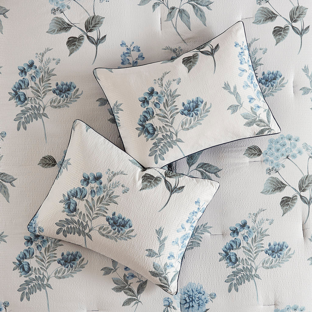 Zennia 7 Piece Printed Seersucker Comforter Set with Throw Blanket - Blue