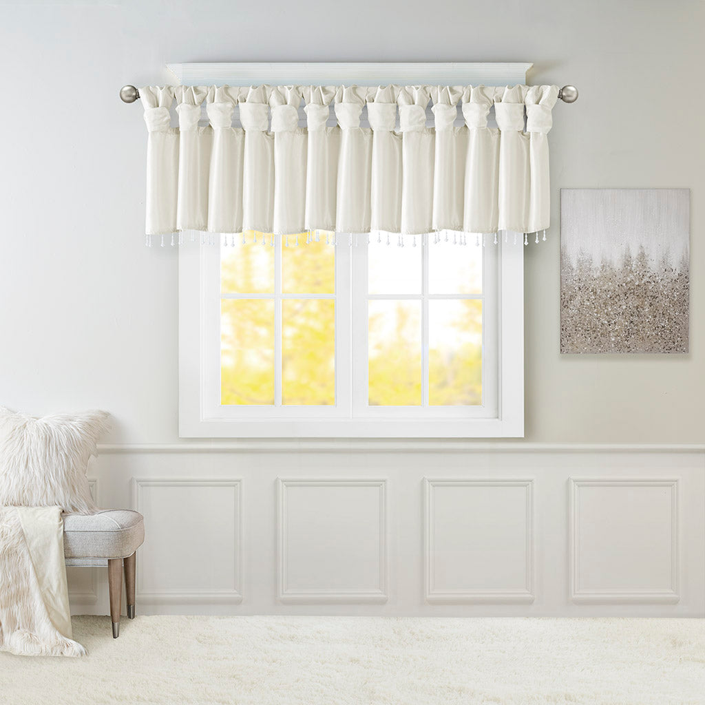 Emilia Lightweight Faux Silk Valance With Beads - White