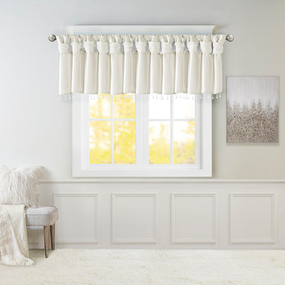 Emilia Lightweight Faux Silk Valance With Beads - White