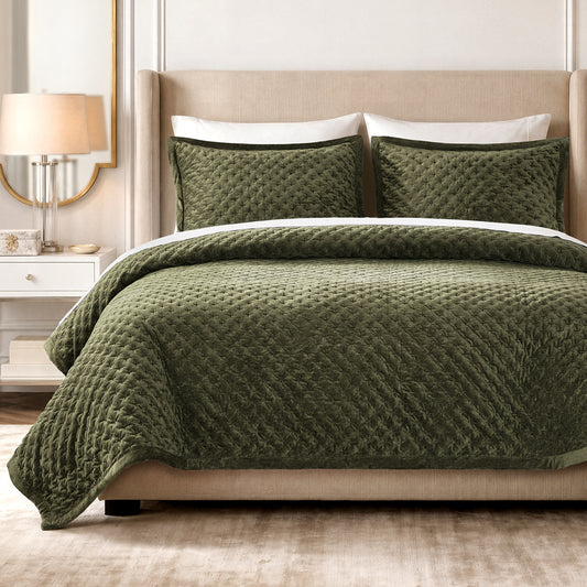 Charleston Velvet Coverlet Mini Set - Green