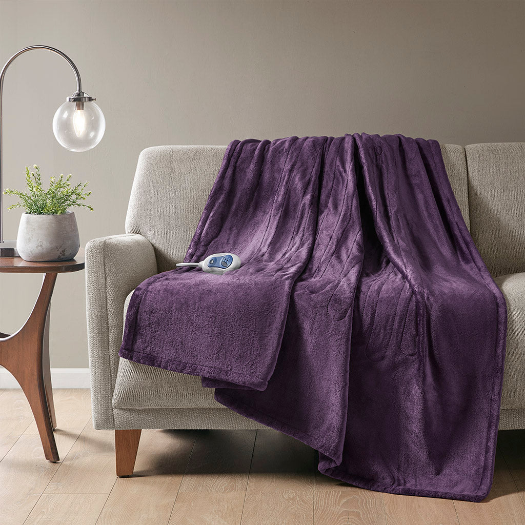 Plush Heated Throw - Purple