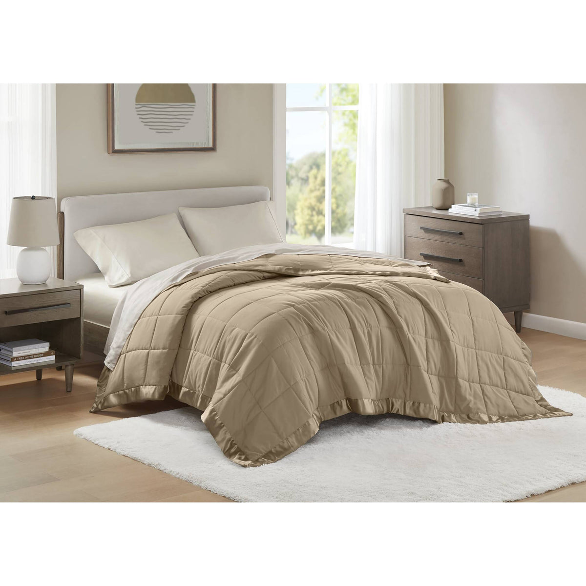 Windom Lightweight Down Alternative Blanket with Satin Trim - Brown