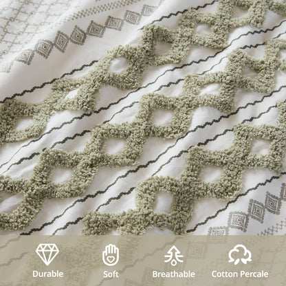 Imani Cotton Printed Comforter Set with Chenille - Sage/Ivory