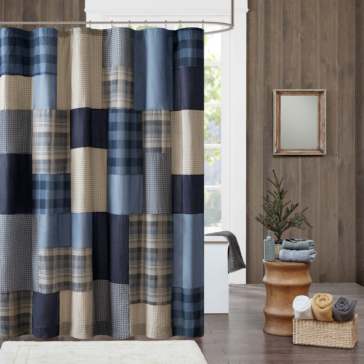 Winter Hills 100% Cotton Shower Curtain - Blue