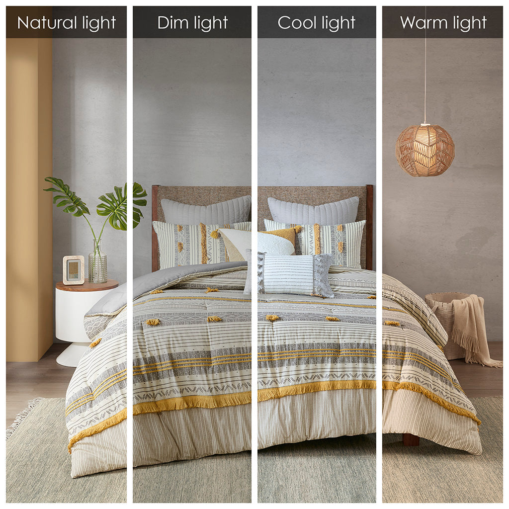 Cody 3 Piece Cotton Comforter Set - Gray/Yellow