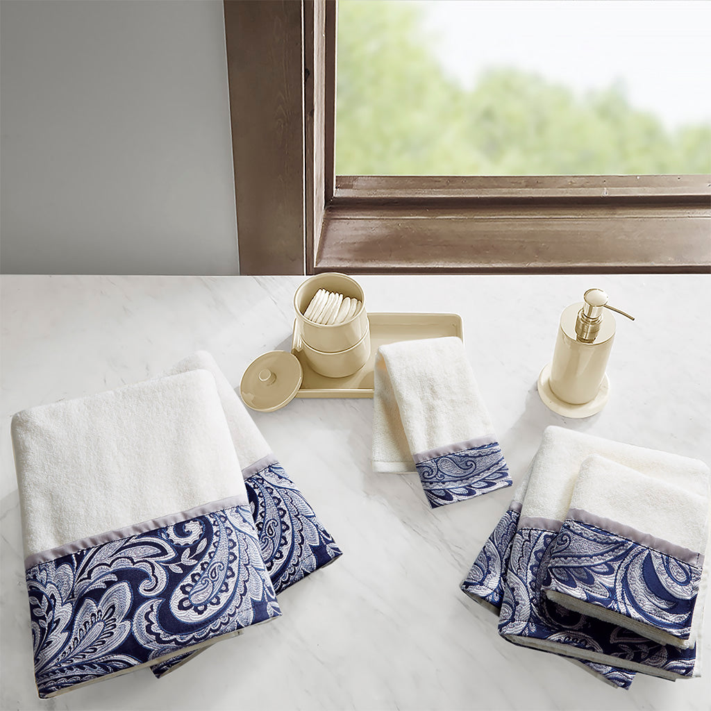 Aubrey 6 Piece Jacquard Towel Set - Navy