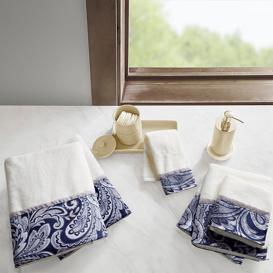 Aubrey 6 Piece Jacquard Towel Set - Navy
