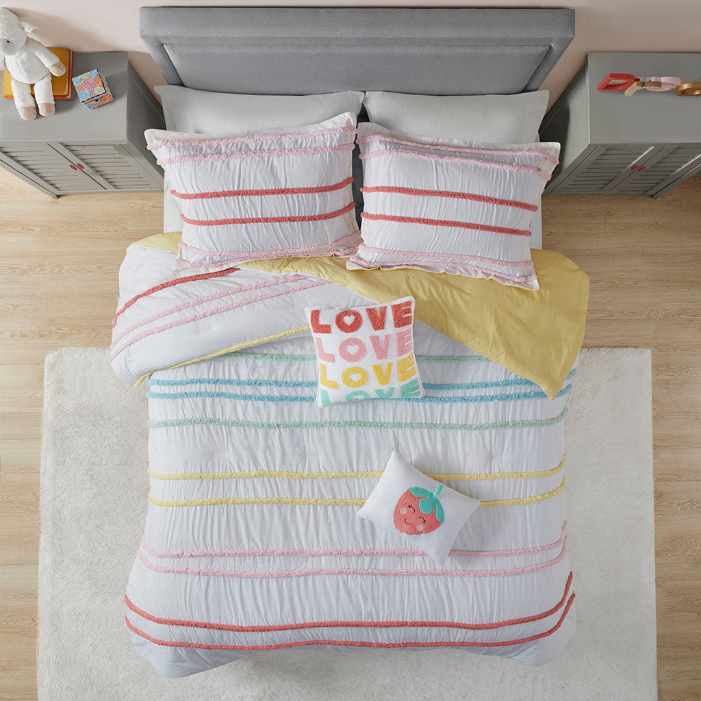 Haisley Cotton Comforter Set with Chenille Trim - Pink