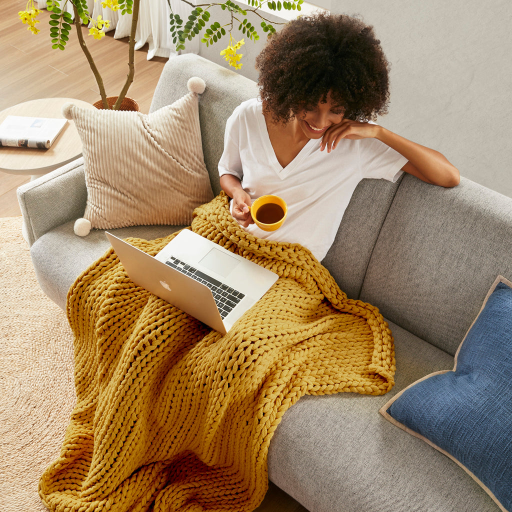 Chunky Double Knit Handmade Throw Blanket - Yellow