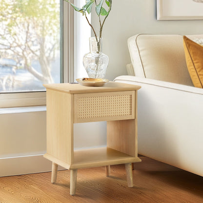 Teagan Rattan Side Table with Built-in Charging Station & LED Light - Natural