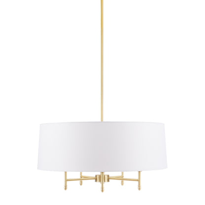 Presidio 5-Light Dimmable Chandelier with Drum-shaped Fabric Shade & Adjustable Height - Gold/White