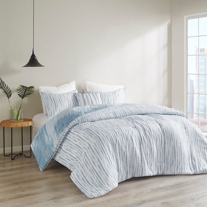 Brush Stroke 4 Piece Oversized Reversible Seersucker Comforter Set - Blue