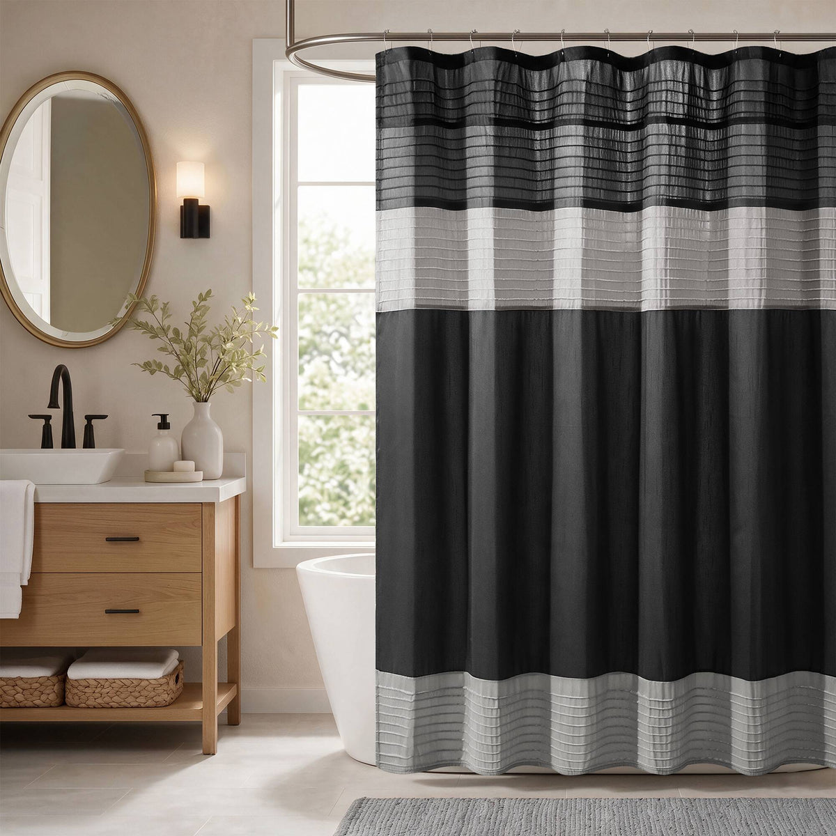 Amherst Faux Silk Shower Curtain - Black