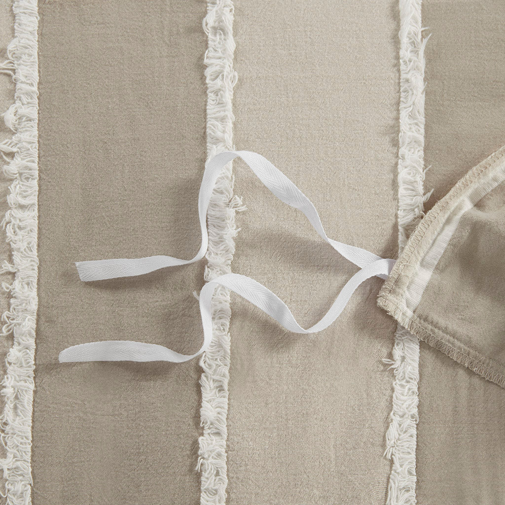 Shay 3 Piece Striped Cotton Duvet Cover Set - Taupe