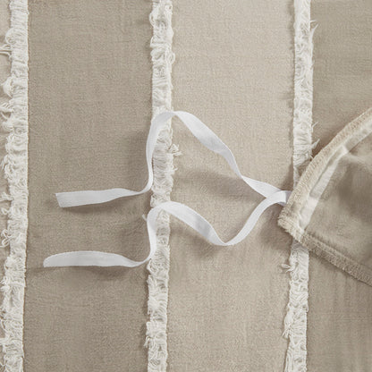 Shay 3 Piece Striped Cotton Duvet Cover Set - Taupe