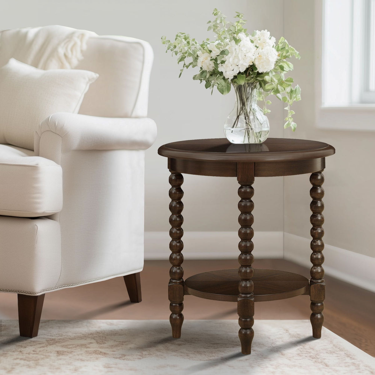 Philippe Round End Table with Shelf - Brown