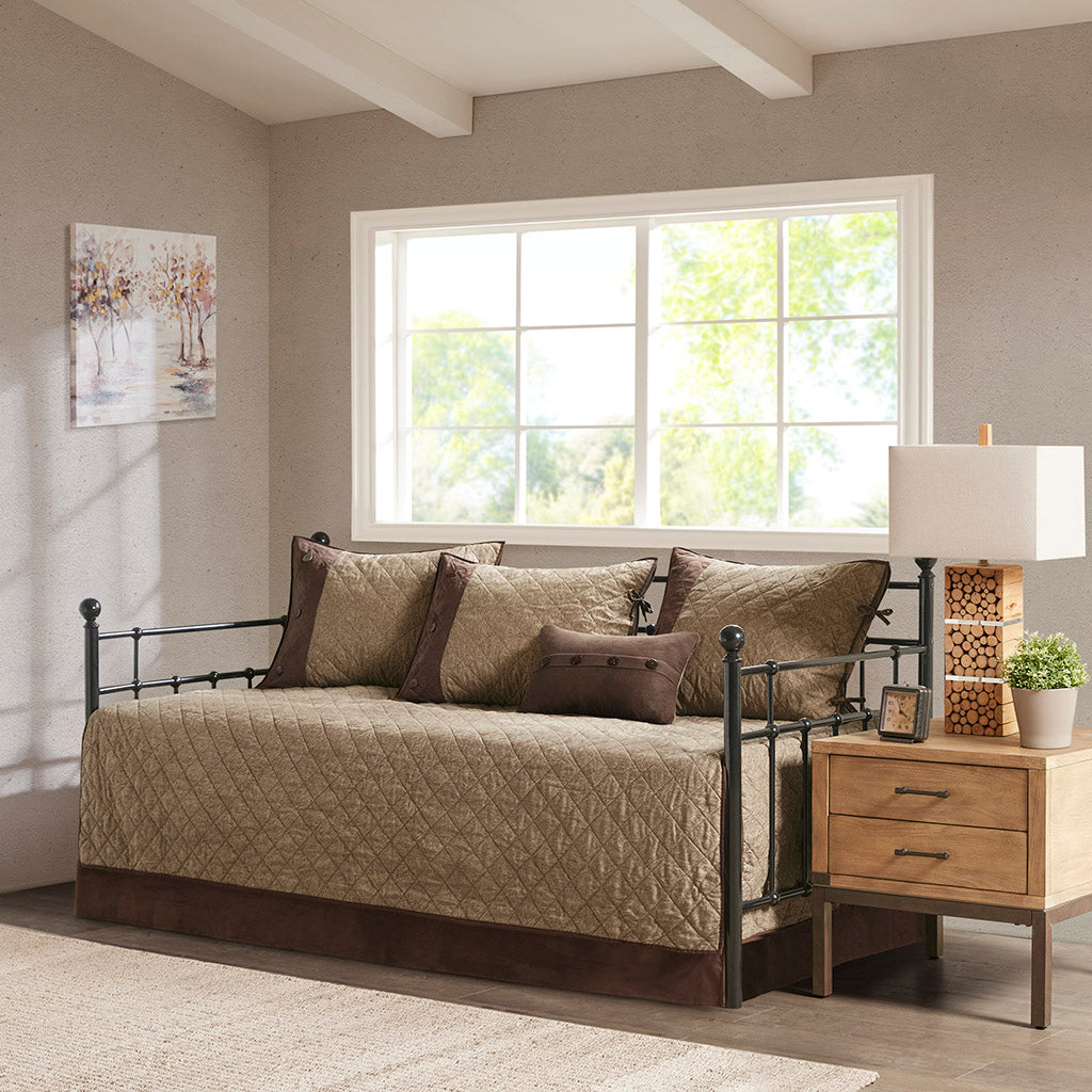 Boone 6 Piece Reversible Daybed Cover Set - Brown