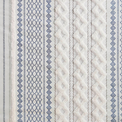 Imani Cotton Printed Shower Curtain with Chenille - White/Navy