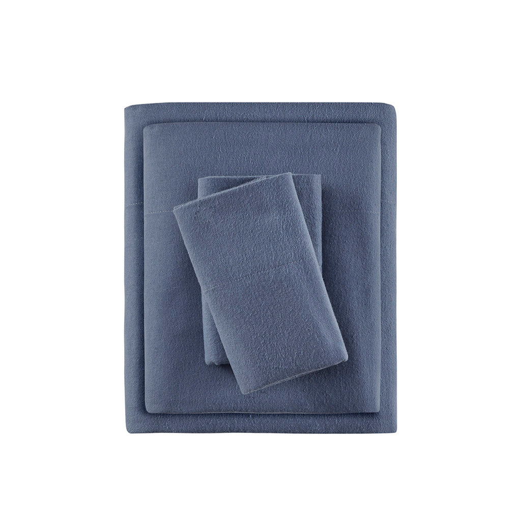 Cozy Cotton Flannel Printed Sheet Set - Blue Solid