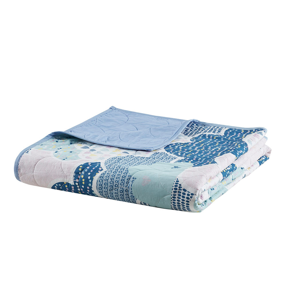 Cloud  Reversible Cotton Quilt Set with Throw Pillows - Blue