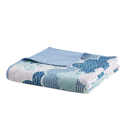 Cloud  Reversible Cotton Quilt Set with Throw Pillows - Blue