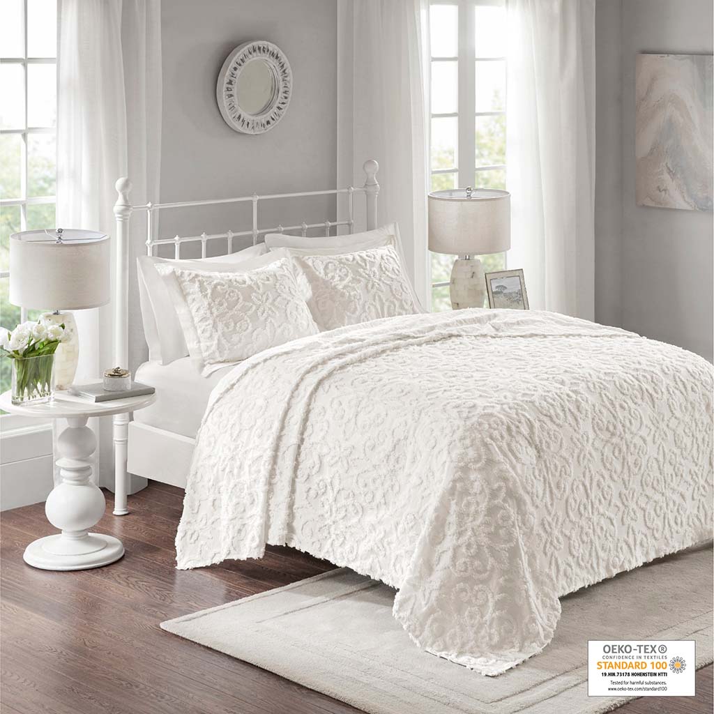 Sabrina 3 Piece Tufted Cotton Chenille Bedspread Set - Off-White