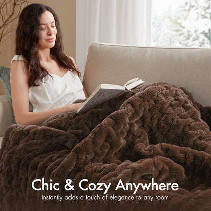 Ruched Fur Throw - Brown