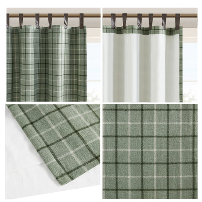 Anaheim Plaid Faux Leather Tab Top Curtain Panel with Fleece Lining - Green