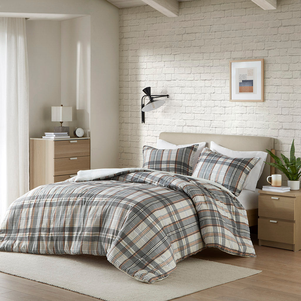 Blake Plaid Duvet Cover Set - Tan/Gray