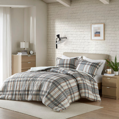 Blake Plaid Duvet Cover Set - Tan/Gray