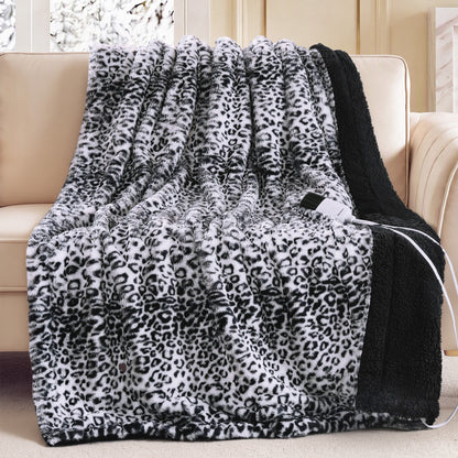 Heated Zuri Luxe Heated Throw - Snow Leopard