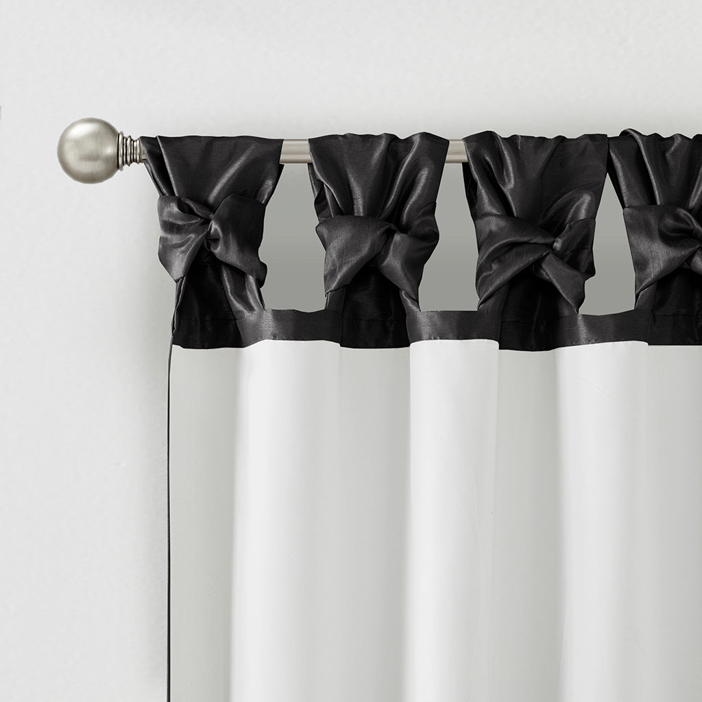 Emilia 100% Polyester Solid Faux Silk Lined Twist Tab Total Blackout Window Curtain - Black