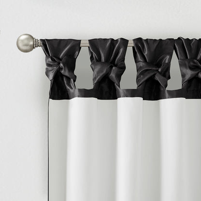 Emilia 100% Polyester Solid Faux Silk Lined Twist Tab Total Blackout Window Curtain - Black