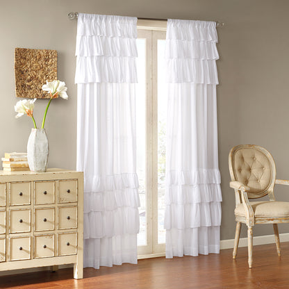 Anna Cotton Oversized Ruffle Curtain Panel - White
