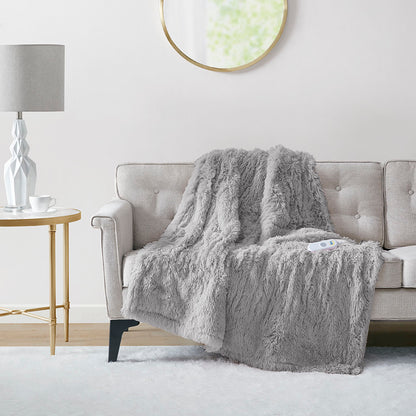 Malea Shaggy Faux Fur Heated Throw - Grey