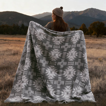 Alberta Cotton Blend Blanket - Grey Aztec