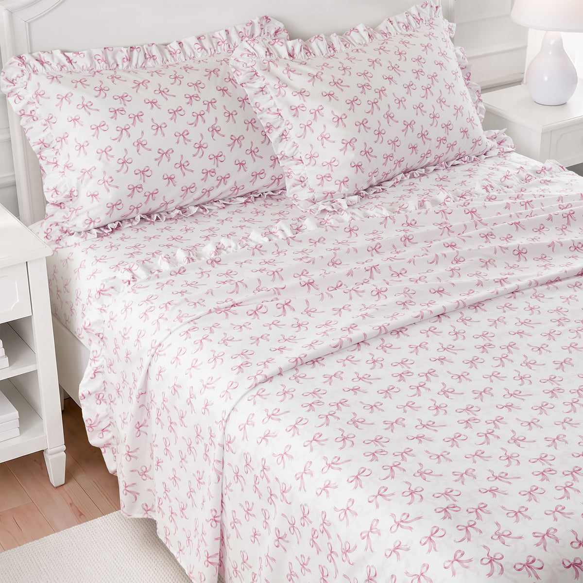 Microfiber Ruffle Sheets - Pink Bow