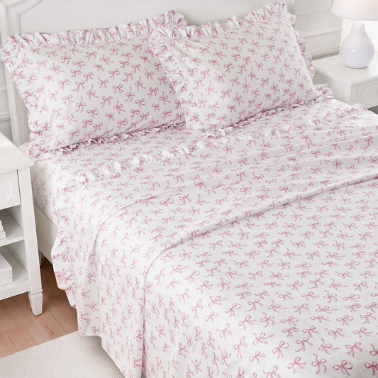 Microfiber Ruffle Sheets - Pink Bow