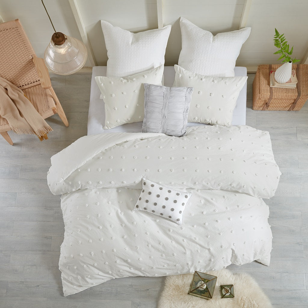 Brooklyn Cotton Jacquard Duvet Cover Set with Euro Shams and Throw Pillows - Ivory
