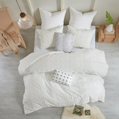 Brooklyn Cotton Jacquard Duvet Cover Set with Euro Shams and Throw Pillows - Ivory