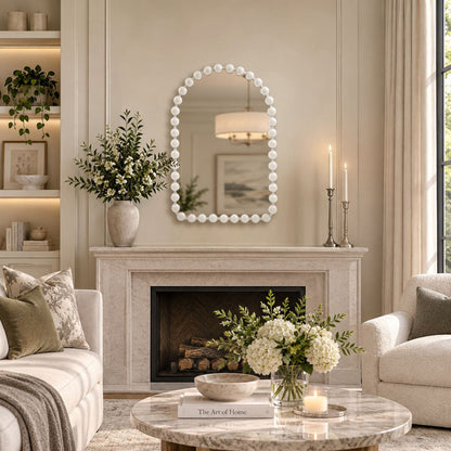 Marlowe 24X36 Arch Beaded Wall Mirror - White