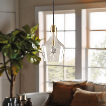 Auburn Bell Shaped Hanging Glass Pendant Light - Gold/Clear