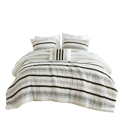 Carolina 7 Piece Stripe Comforter and Quilt Set - Black