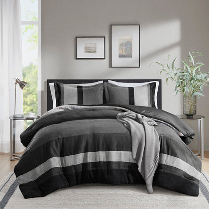 Highland Stripe Pieced Faux Suede Comforter Set - Black