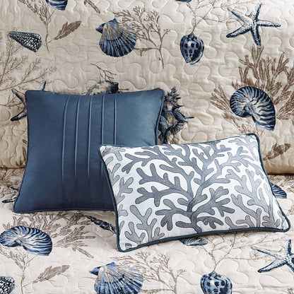 Bayside Brushed Microfiber Quilt Set with Throw Pillows - Blue